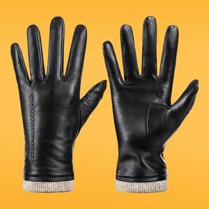 DSane Winter Genuine Sheepskin Leather Gloves with Warm Touchscreen Texting Cash